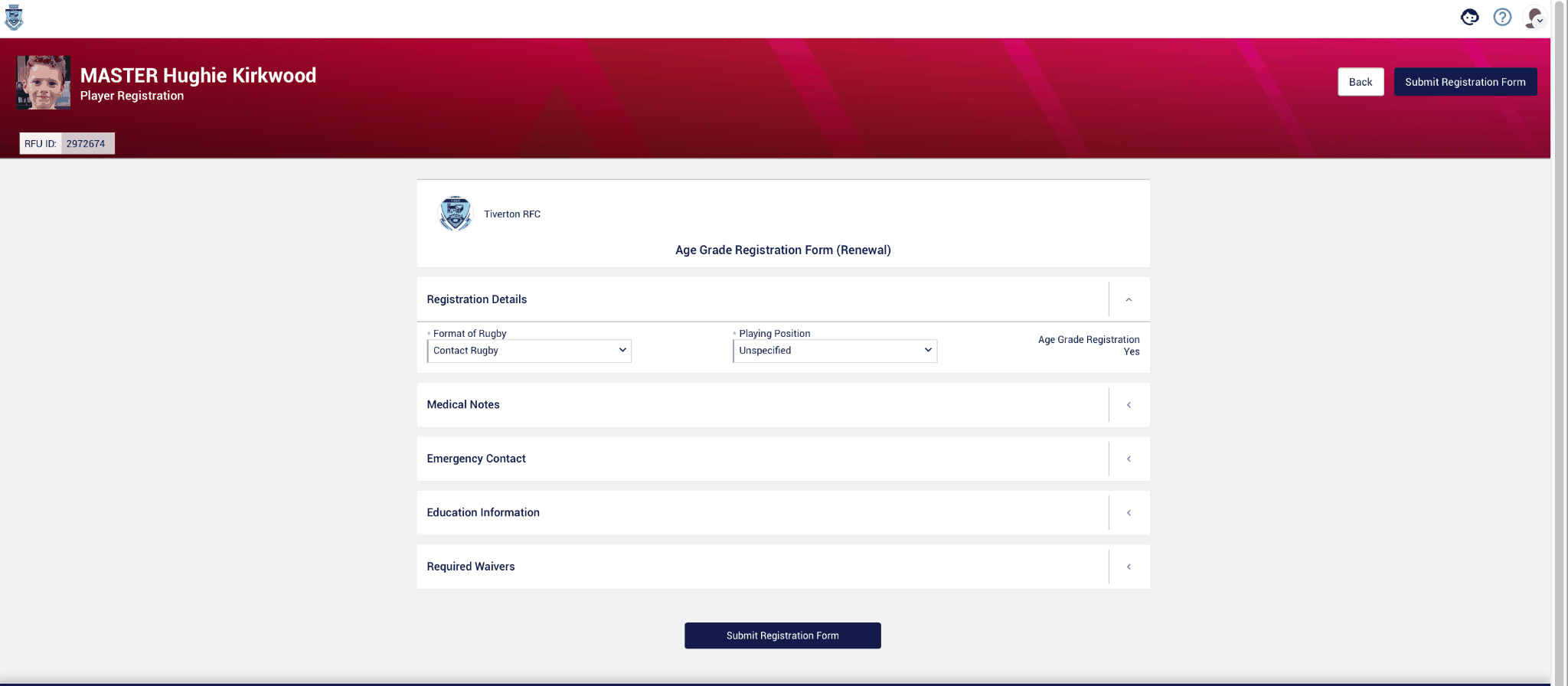 Registration form